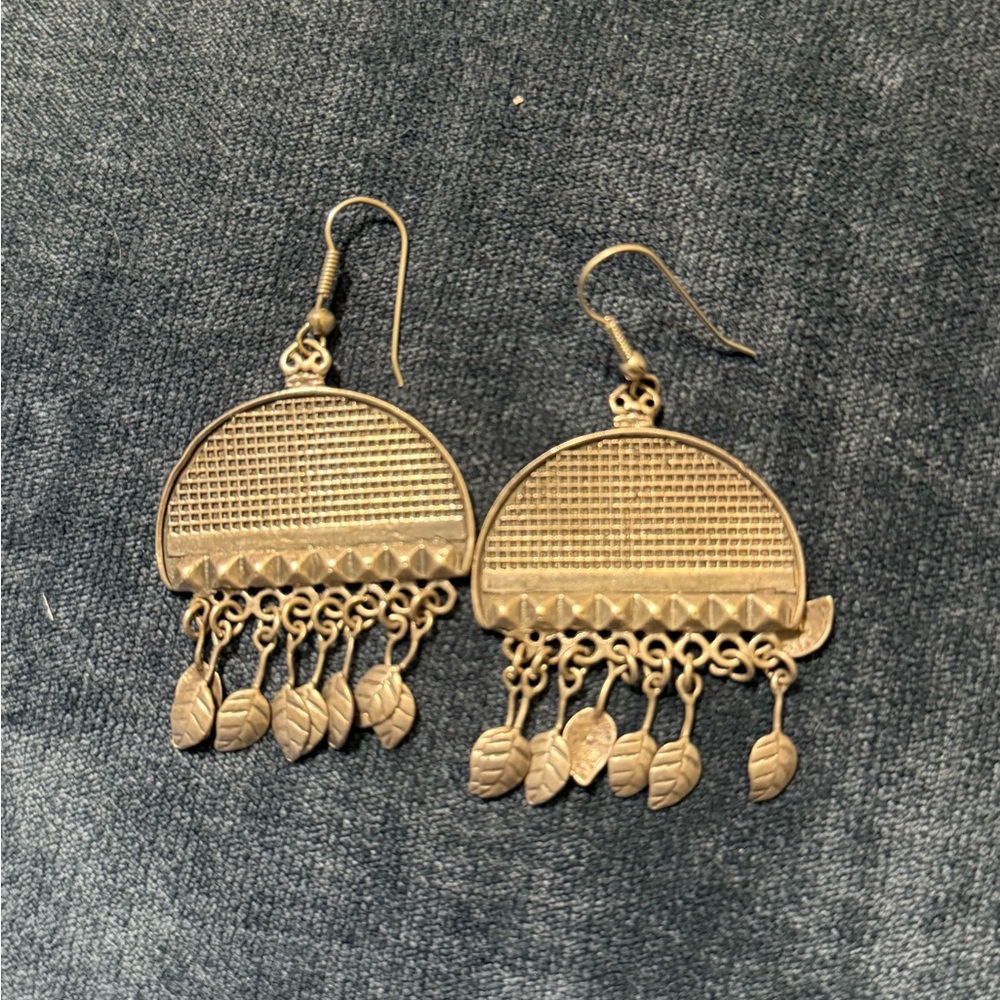Real silver Dangle Leaf Earrings